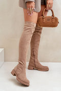 Bottes cuissardes suédine taupe élégantes éco-responsables modernes confortables automne hiver mode féminine chic