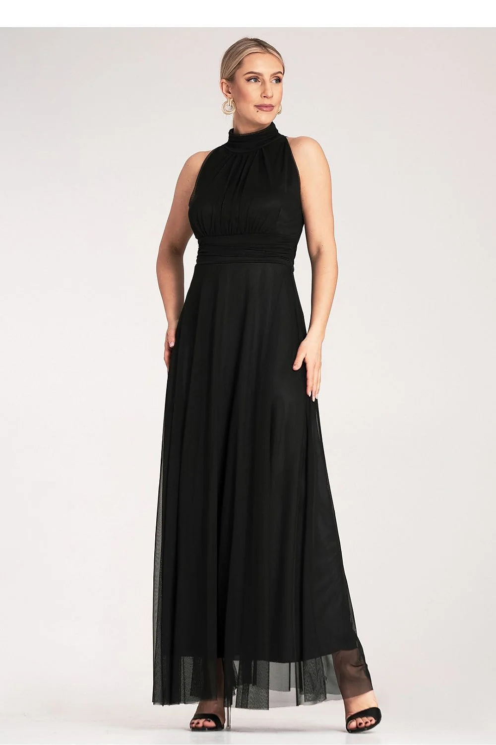 Robe de cocktail élégante noire sans manches col montant taille ajustable femmes occasion formelle