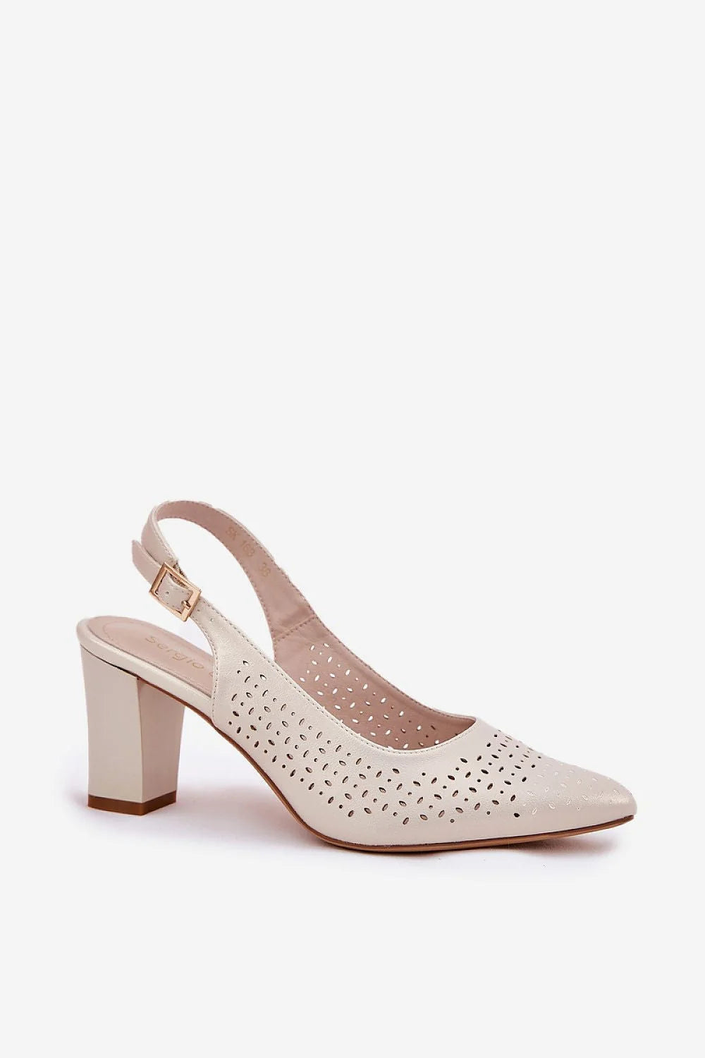Sandales élégantes pour femmes à talon carré simili cuir beige perforé ajustables occasionnels robes jupes