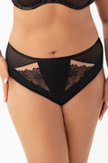 Gorsenia culotte lingerie coupe haute taille large microfibre douce tulle transparent panneaux opaques broderie florale coton doublure élasthanne extensible
