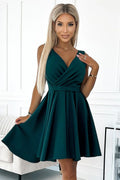 Robe de cocktail asymétrique vert émeraude Numoco dos long encolure V ceinture ajustable femmes taille S M L XL XS