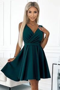 Robe de cocktail asymétrique vert émeraude Numoco dos long encolure V ceinture ajustable femmes taille S M L XL XS