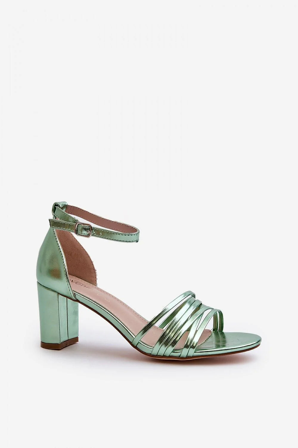 Sandales à talons blocs vert menthe métallisé femmes design moderne lanières ajustables confort summer shoes