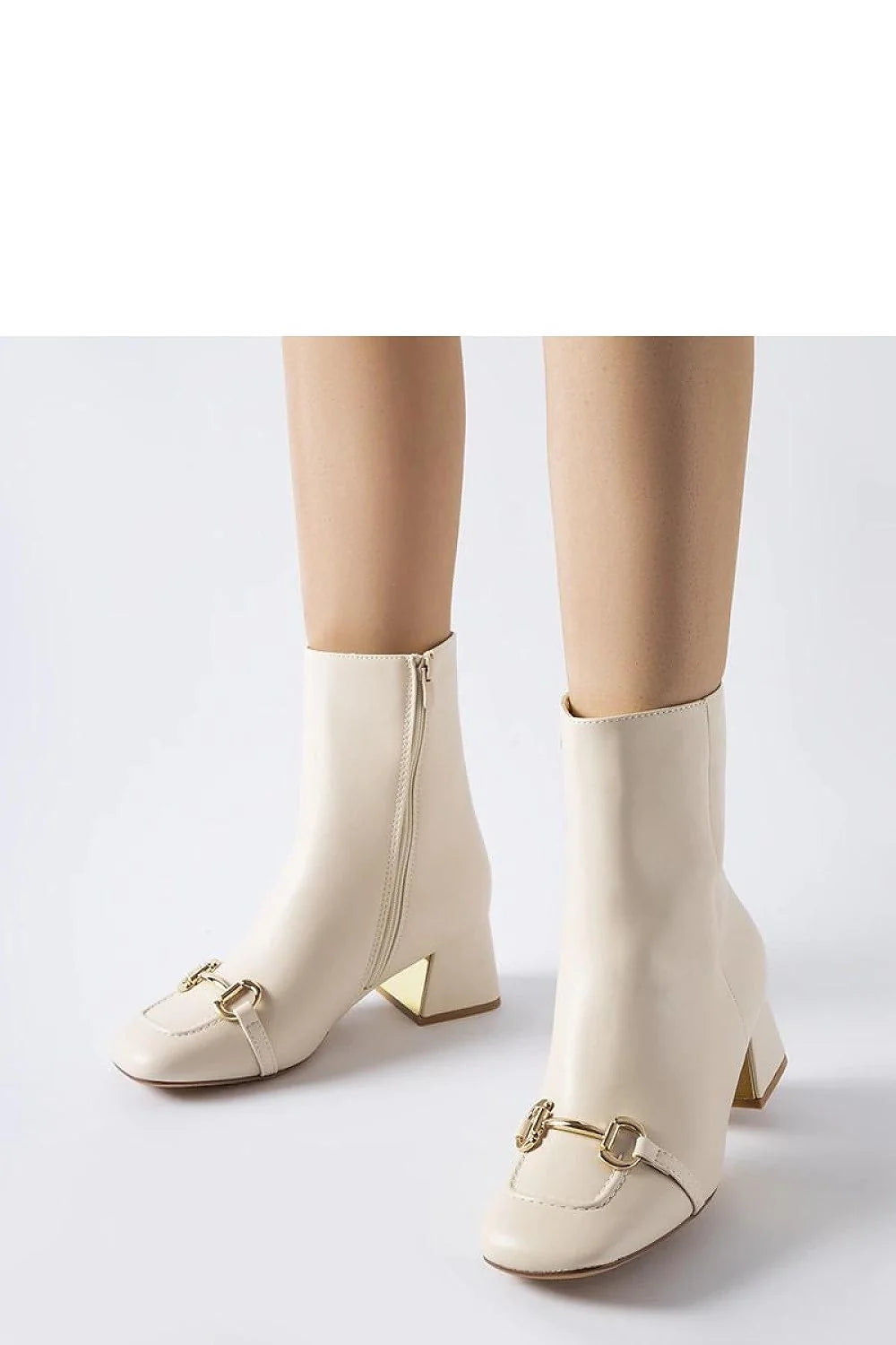 Bottines à talons larges mi-hautes design élégant moderne femmes couleur beige clair doré automne hiver fermeture éclair talon stable isolation spéciale