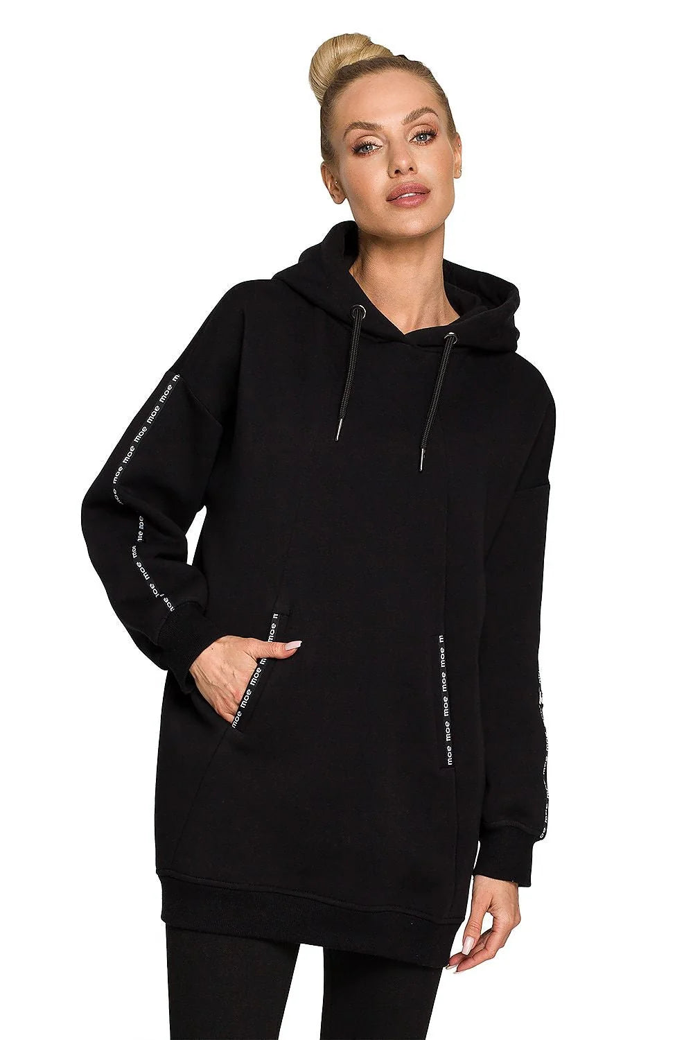 Sweatshirt Moe oversize capuche bleu femme confortable maille douce 90% coton 10% polyester manches larges poches latérales