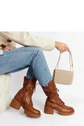 Bottes combat mode Solea bronze bottines ajustables talon moyen femme cuir imitation hiver automne