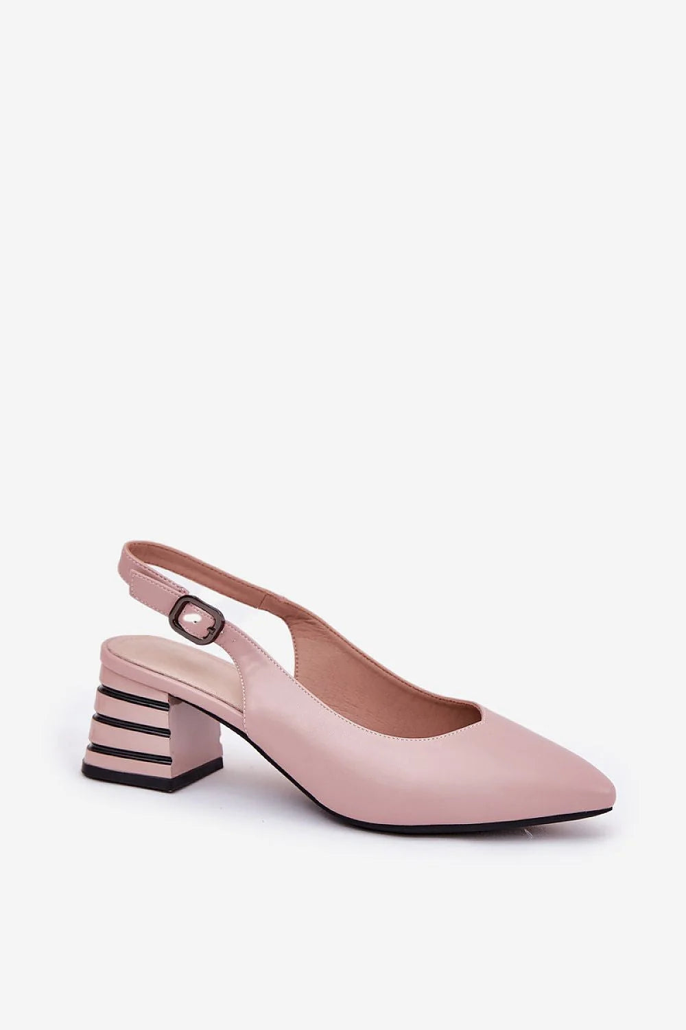 Sandales à talons bloc rose pâle Vinceza cuir écologique bout pointu talons stabilisants boucle métallique femmes élégance soirée occasion spéciale