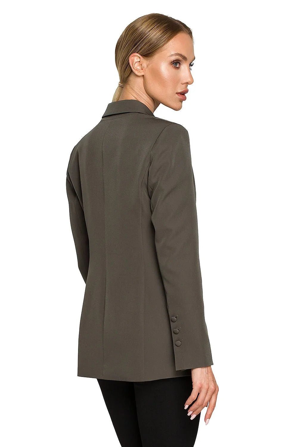 Blazer femme élégant vert éclatant coupe ajustée épaulettes discrètes poches rabat tissu de qualité polyester élasthanne