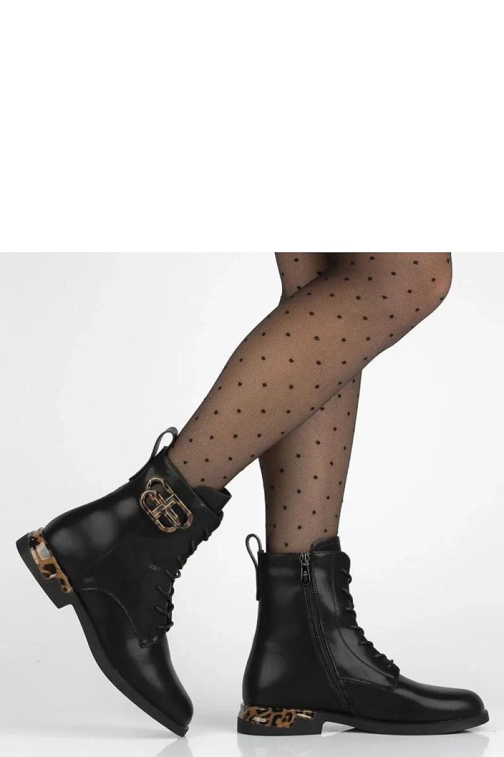 bottines femme cuir naturel noir motif léopard discret Ricka Filippo cheville talon bloc bout pointu lacets zip latéral boucle dorée