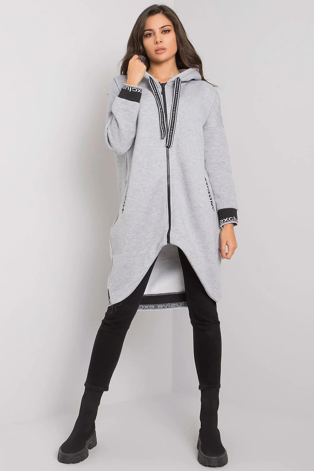Manteau long oversize en coton décontracté beige urbain avec capuche fermeture éclair pour femmes modernes