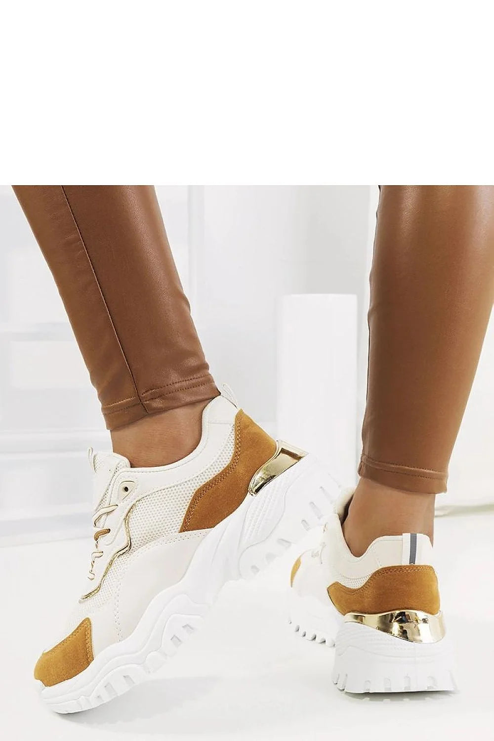 Baskets pour femmes design moderne blanche caramel maille respirante cuir synthétique confort amorti femmes occasion quotidienne look sportif