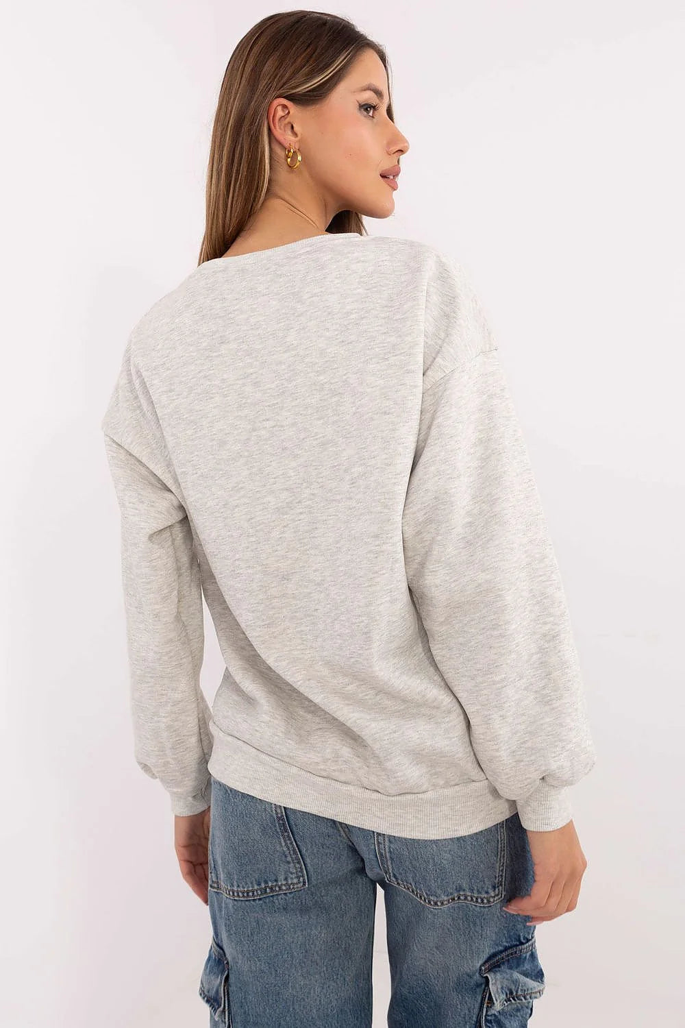 Sweatshirt femme universitaire Harvard style casual coton polyester gris clair noir manches longues écusson élastique