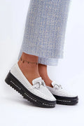 Mocassins perforés cuir blanc S.Barski style élégant plateforme 4cm bout arrondi semelle noire femme