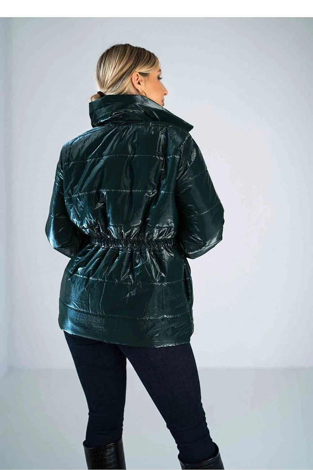 Veste matelassée brillante pour femme longueur hanche col montant style moderne polyester 100 %