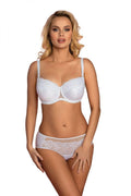 Ensemble lingerie féminine élégant blanche soutien-gorge rembourré culotte classique broderie dentelle satiné