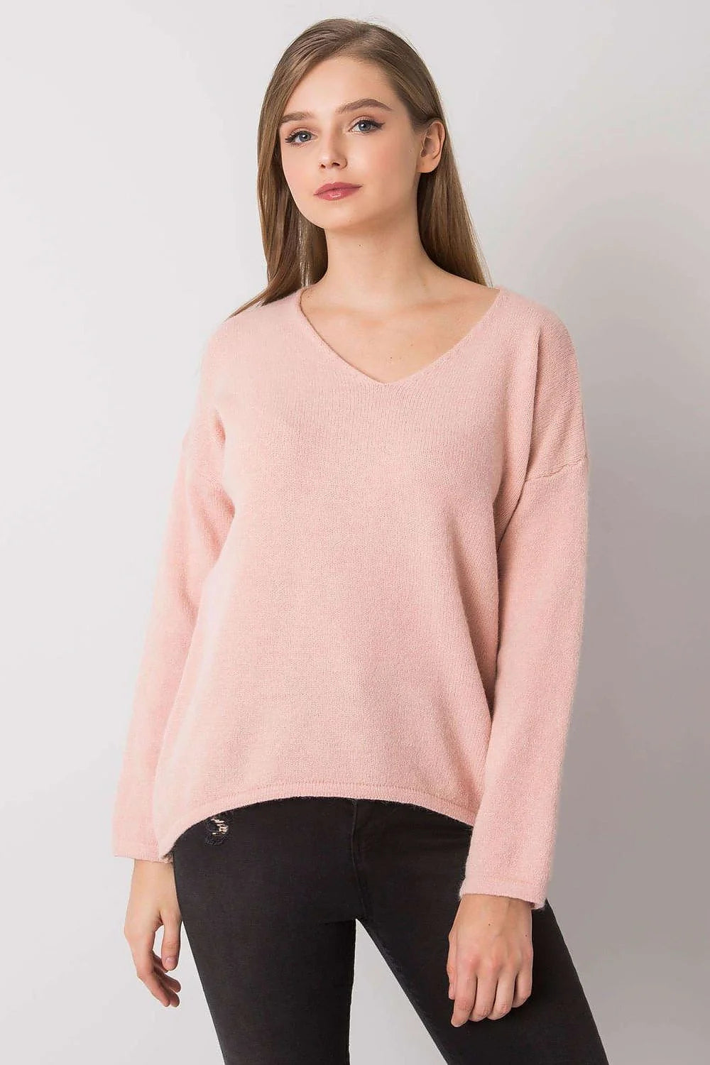 pull femme oversize col V maille tricotée noire loose fit manches longues côtelée douce extensible chaude tunique