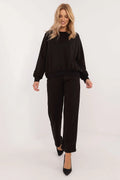 Ensemble casual femme sweatshirt amples pantalons droits coton polyester noir style moderne confort durable