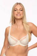 Soutien-gorge féminin élégant en dentelle crème à armatures balconnet maintien optimal confort tout la journée