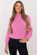 chandail femme Italy Moda rose fuchsia maille épaisse douce moelleuse coupe droite hanche col rond manches bouffantes bordcôtes