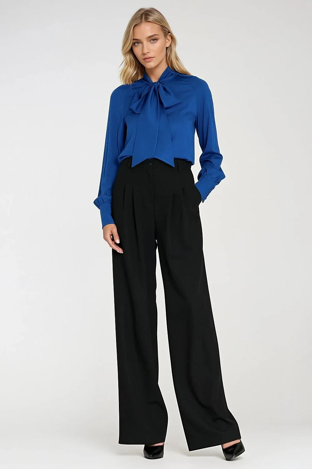 chemisier Nife viscose doux léger fluide coupe régulière manches longues poignet large boutons décoratifs foulard nouable polyvalent élégant professionnel cocktail