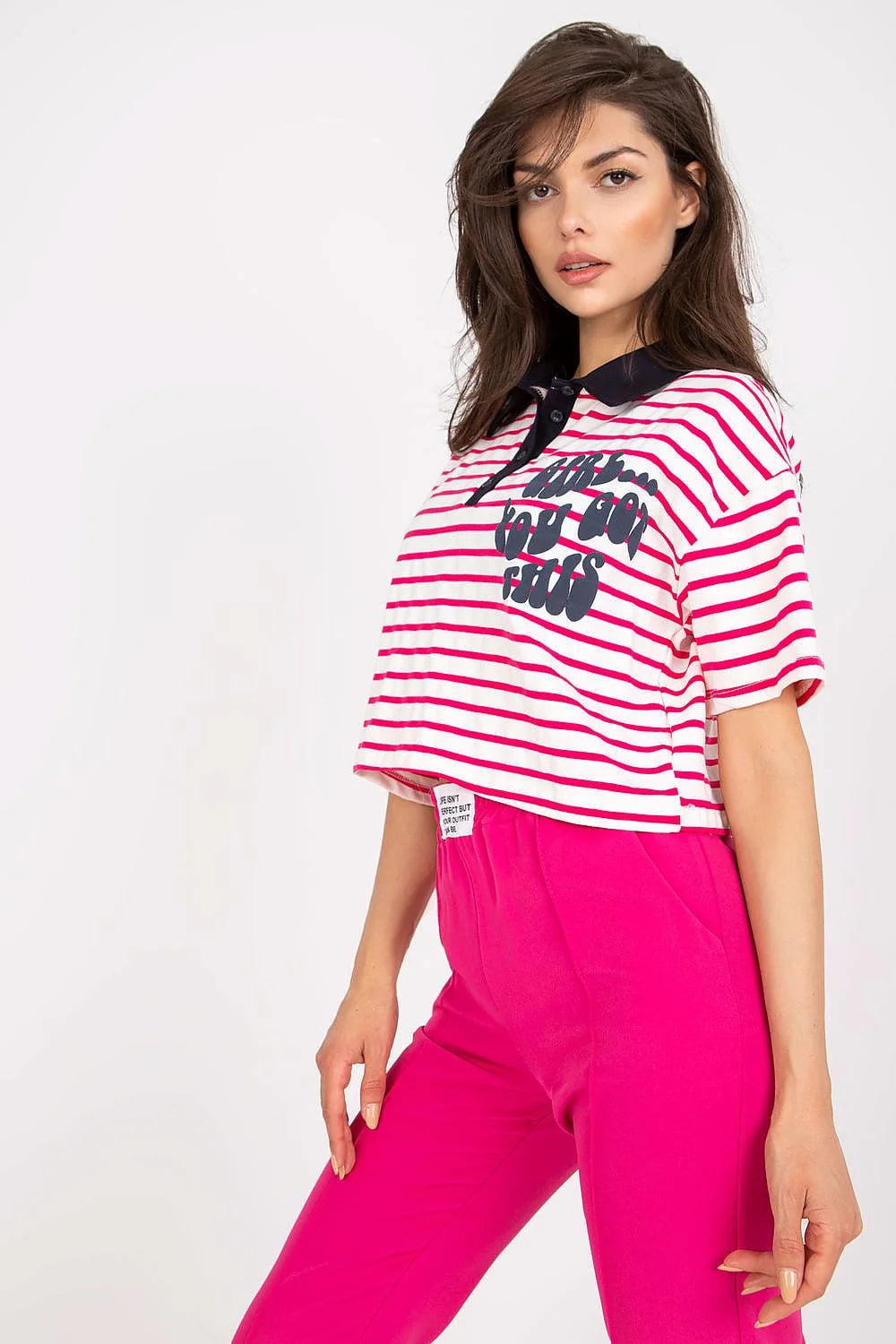 Haut et short en tissu rayé vert et blanc, coton élasthanne, style décontracté, crop top et taille haute, idéal pour été