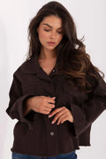 chemise jean femme shacket oversize marron chocolat coton épais col classique boutons poches poitrine rabat coupe boxy manches longues