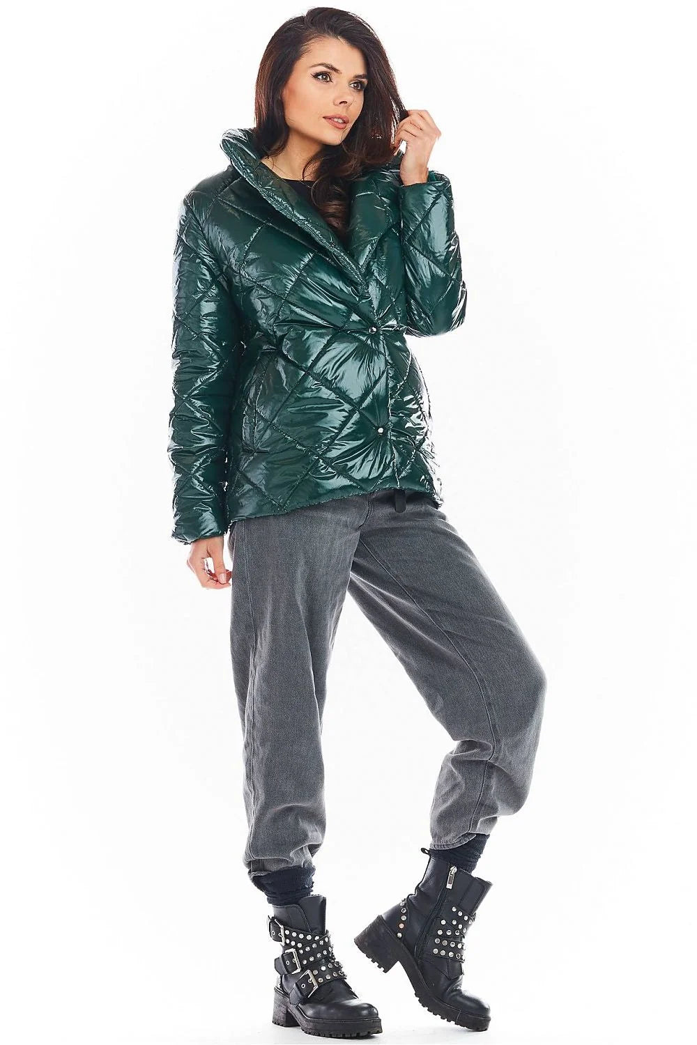 Veste matelassée femme polyester moderne élégante col relevable boutons pression poches latérales hiver stylé