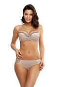 Ensemble lingerie velours beige sexy élégant soutien-gorge balconnet culotte ajourée glamour moderne chic luxe