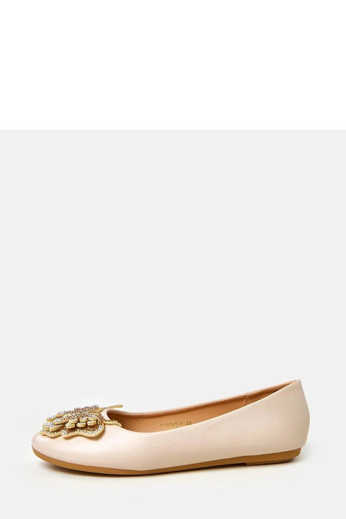 ballerines femme similicuir nude rosé bout rond talon plat papillon serti zircons semelle intérieure cuir écologique antidérapante strass paillettes cérémonie