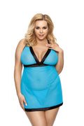 Nuisette satin turquoise évasée sexy ajustée dos nu bretelles larges grandes tailles élégante femmes