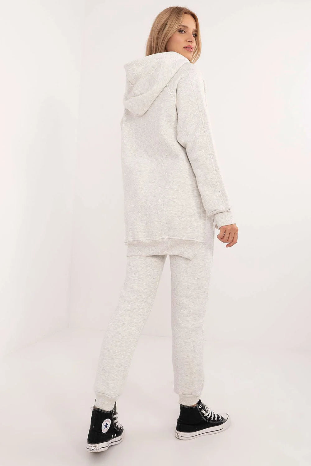 Ensemble décontracté pour femmes sweat à capuche pantalon jogging coupe ample couleur gris clair matériau coton polyester