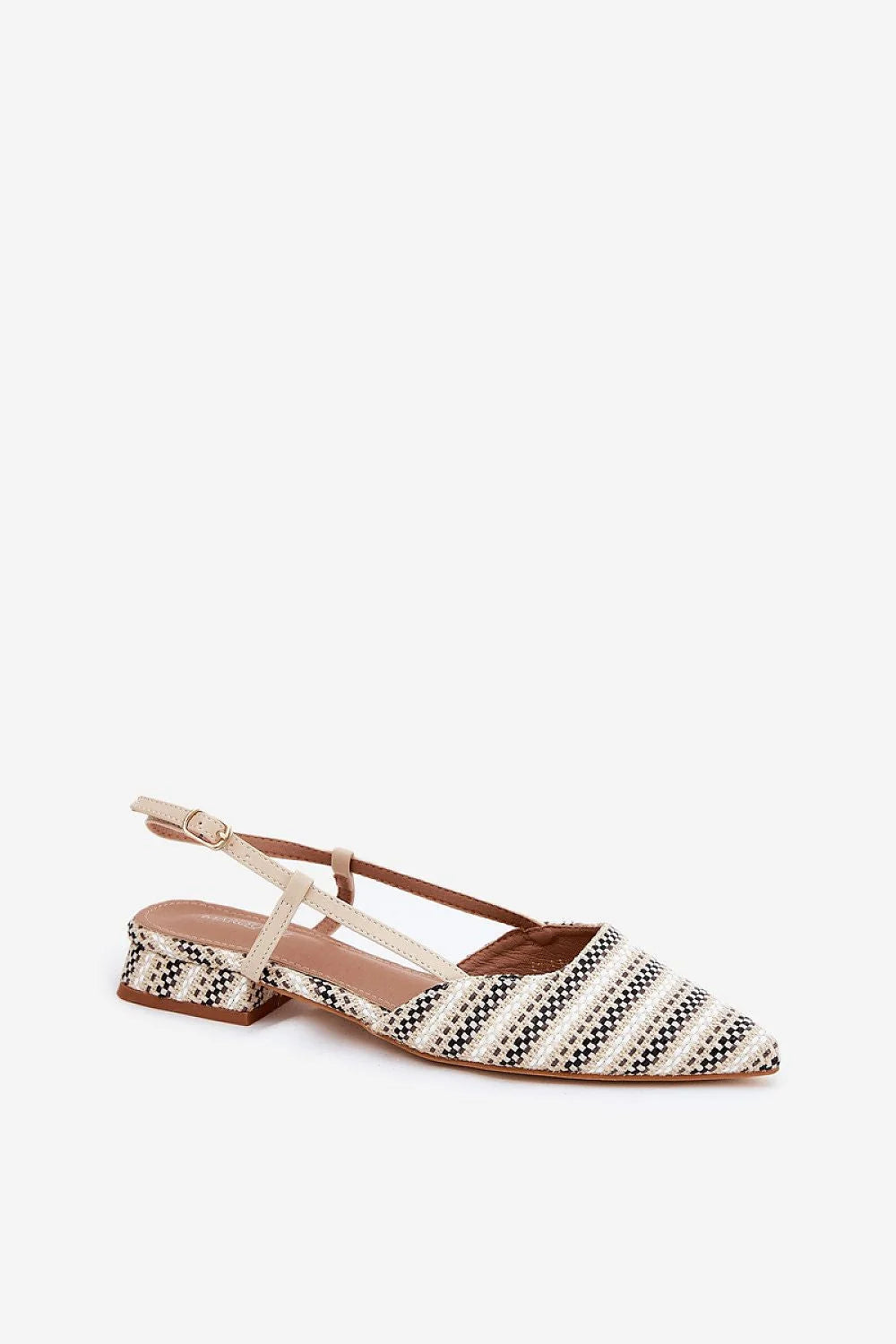 ballerines élégantes pointues slingbacks talon bas carré tressées rayées noir écru beige bride fine ajustable boucle cuir artificiel