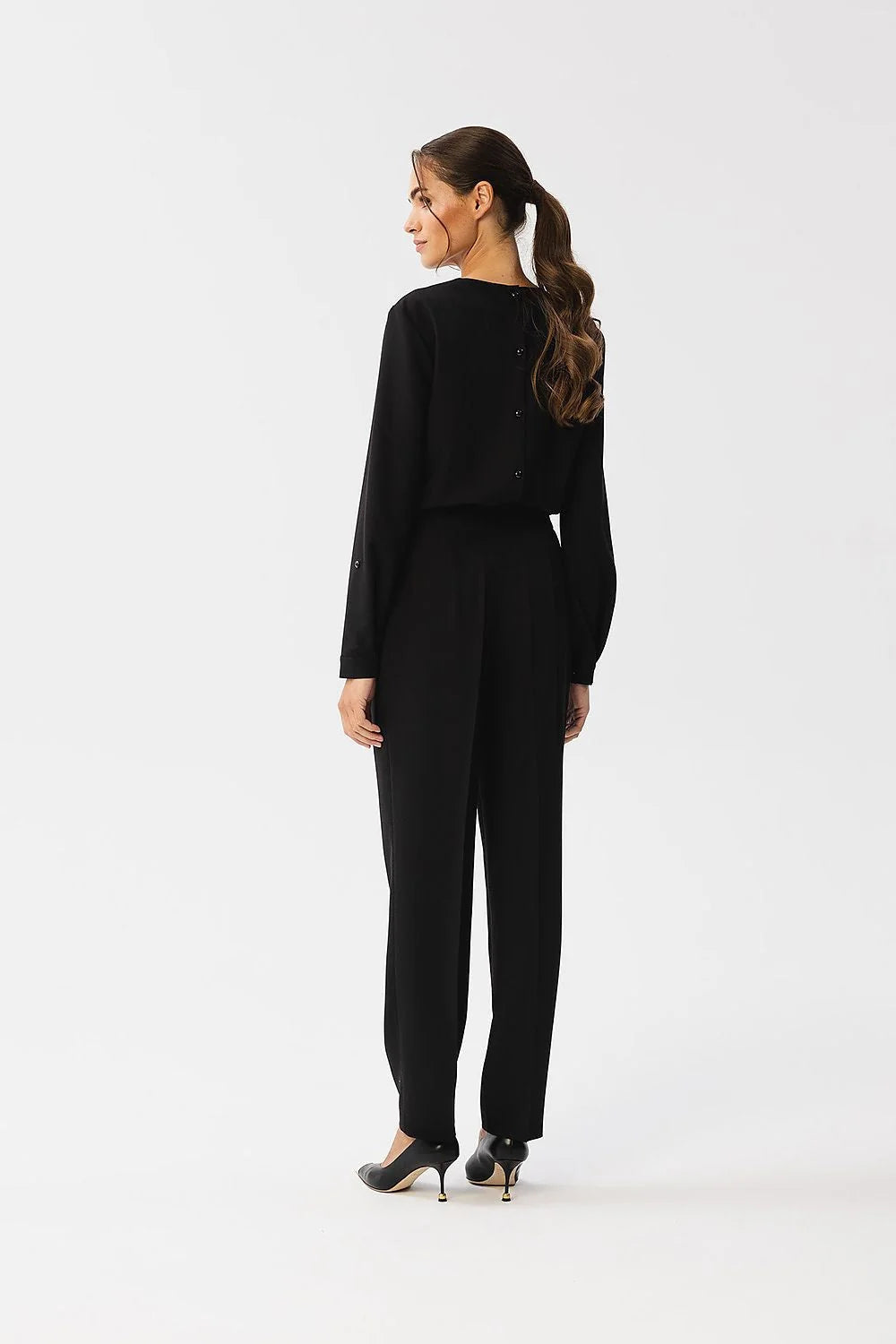 Combinaison Stylove chic élégante noire manches longues en polyester élasthanne taille ajustable occasion professionnelle femme