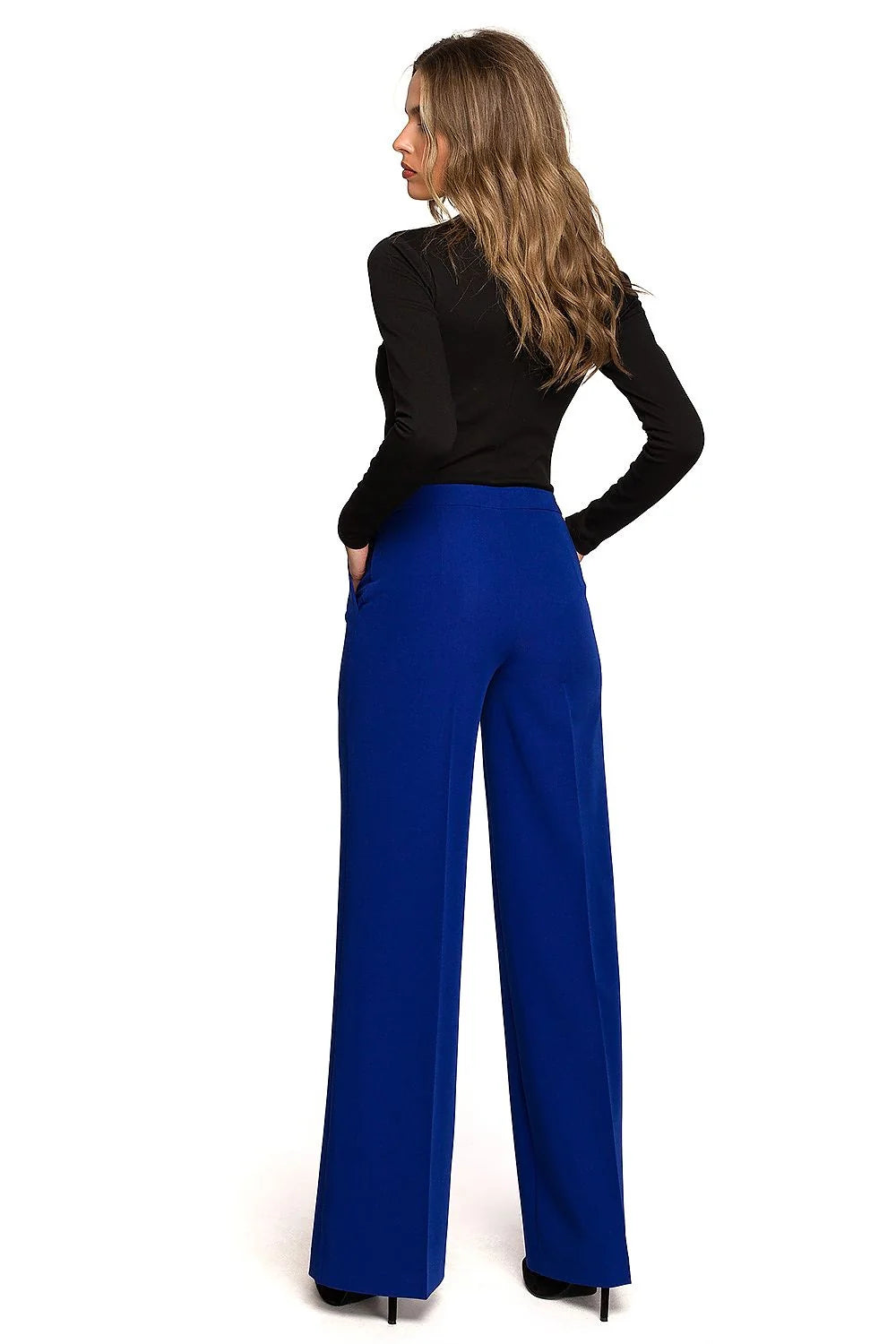 Pantalon femme Stylove élégant sophistiqué coupe palazzo vert émeraude taille haute matériaux luxueux manches longues haute qualité