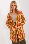 Cardigan femme style casual longue manche motif zigzag couleurs terretones tissu doux coupe droite sans fermeture