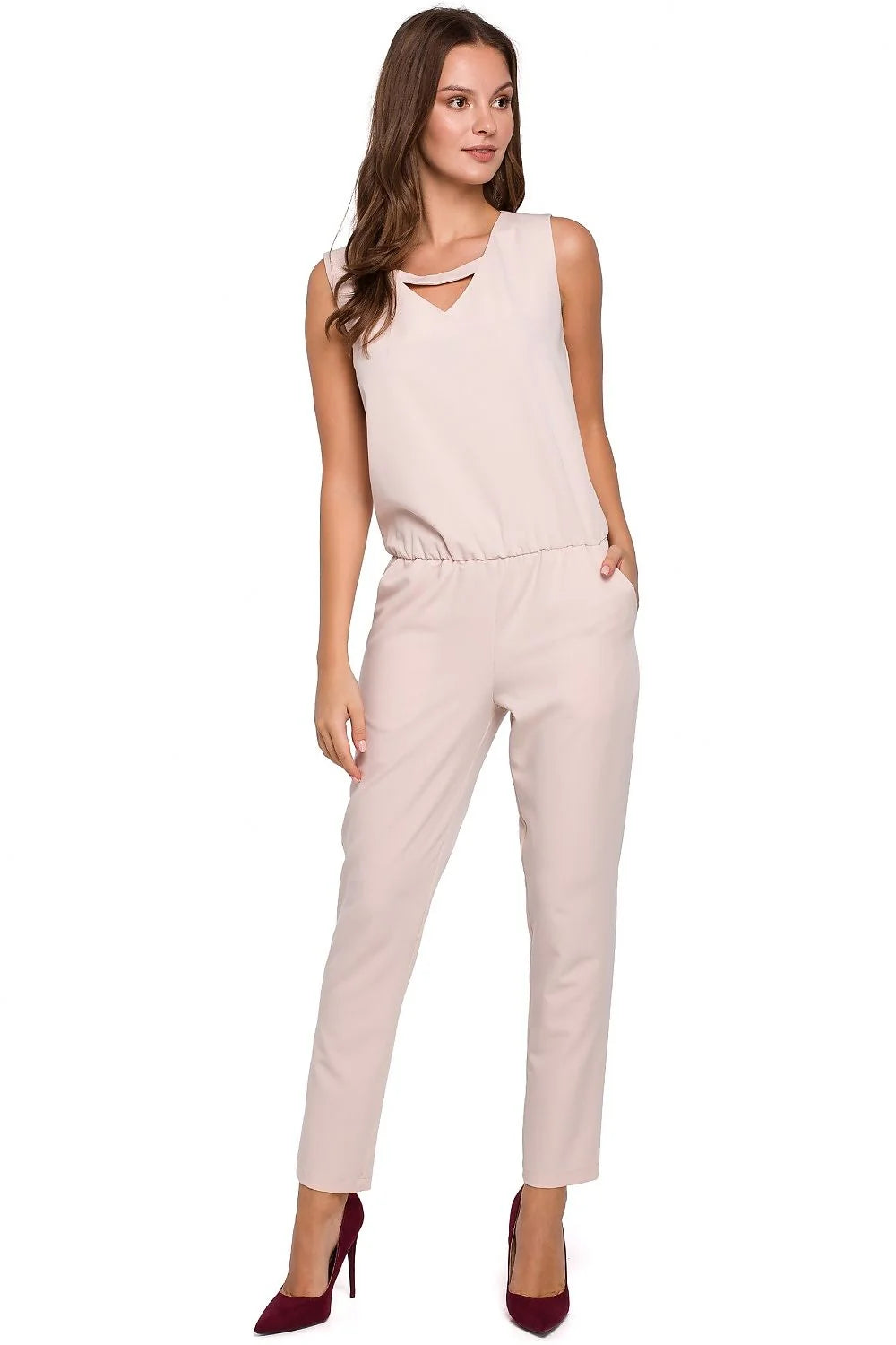 Combinaison élégante sans manches polyester moderne chic noir ajustée confortable avec poches pour femme