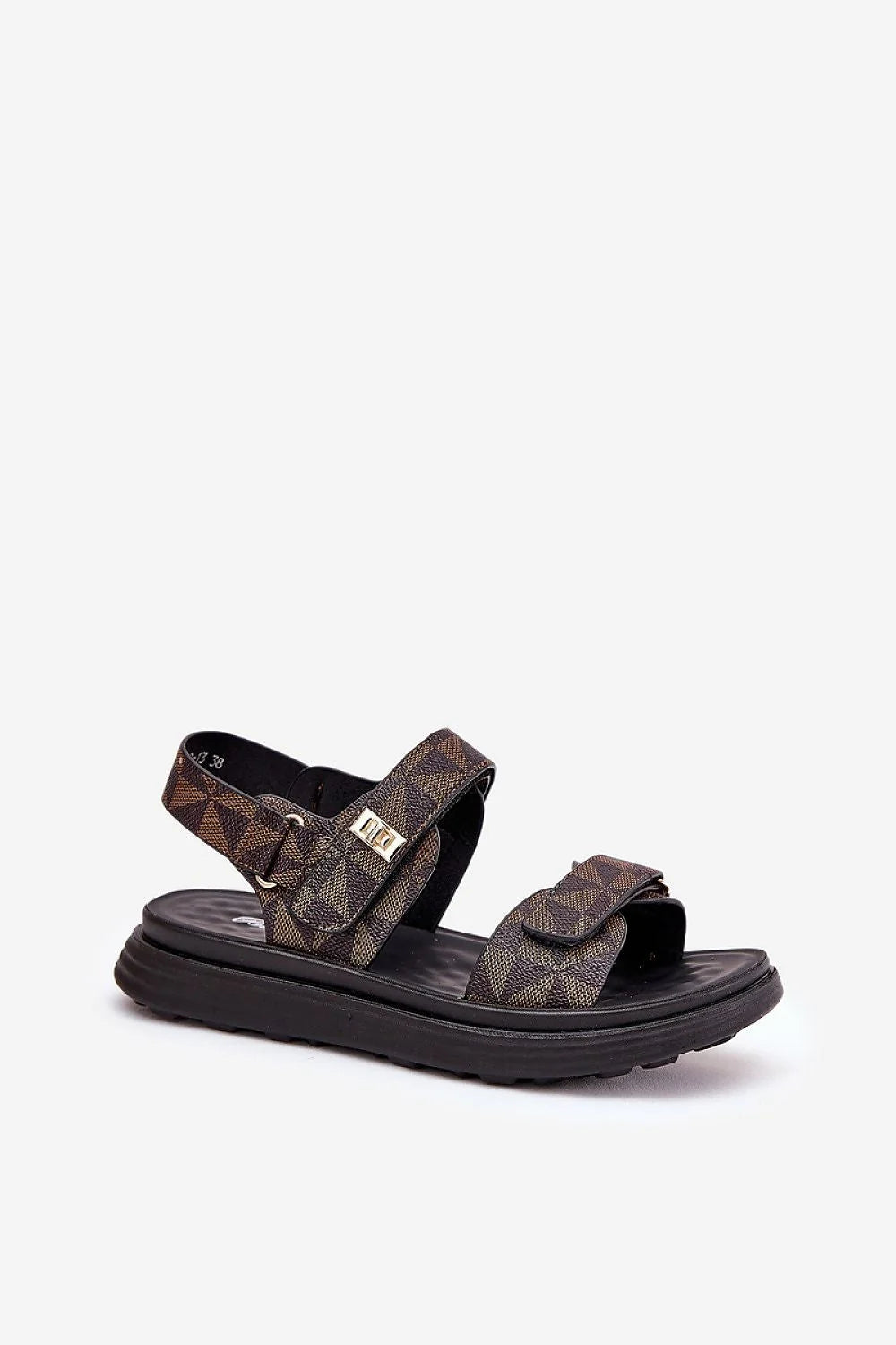 Sandales pour femmes confortables style moderne allure élégante matériau synthétique résistant boucles en métal semelle épaisse design géométrique