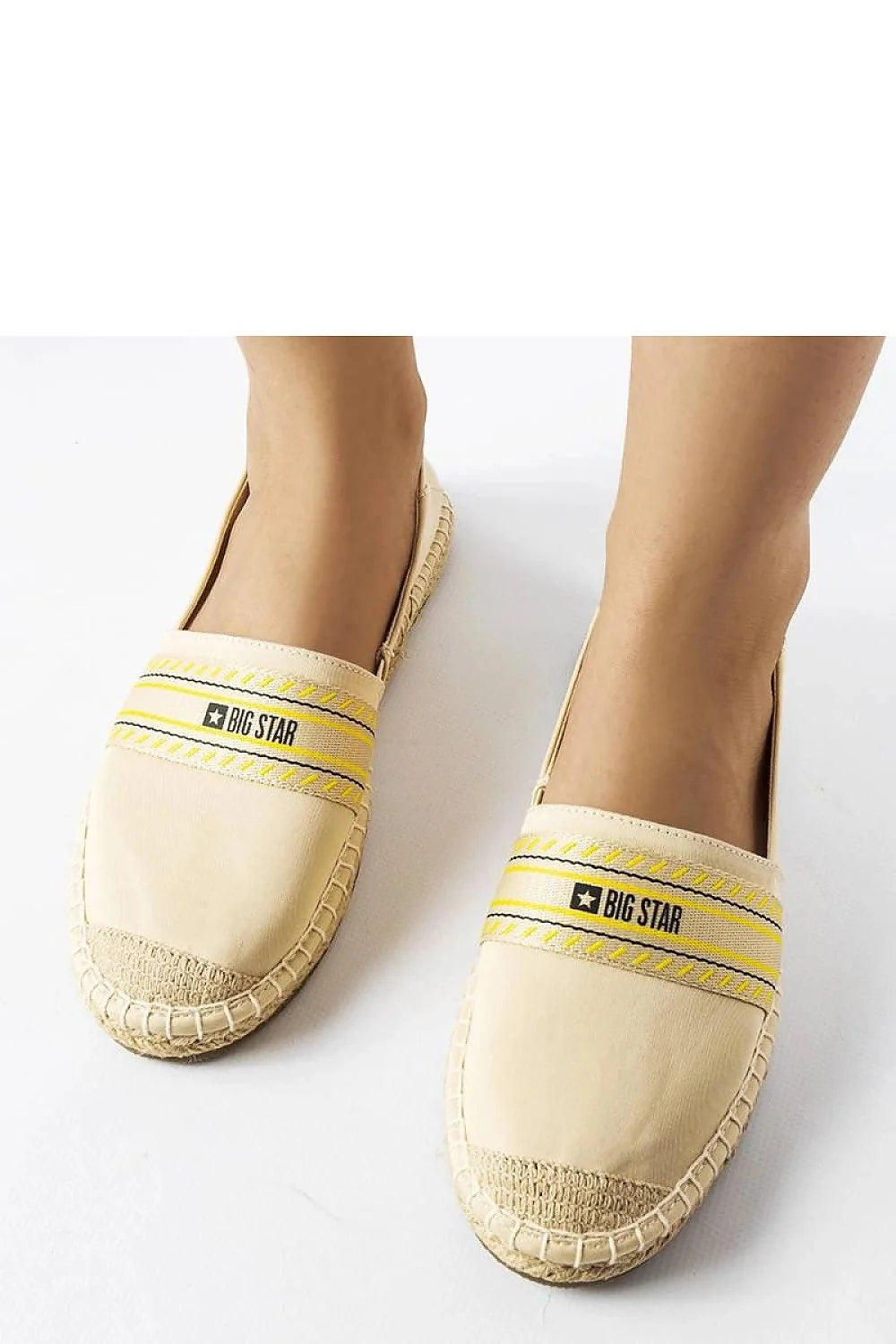 espadrilles femme beige basses slipon toile tissu bande elastique rayee jaune bleu semelle tressee jute caoutchouc antiderapante confortable respirantes