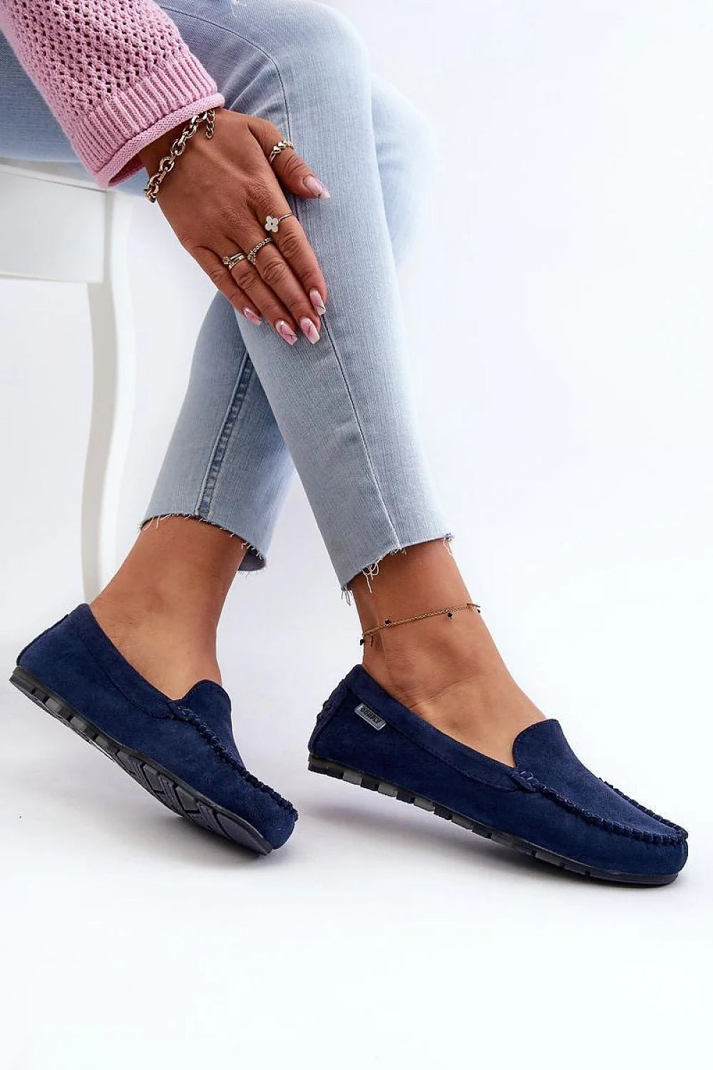 Mocassins pour femmes en cuir suédé bleu marine classiques style décontracté occasion quotidienne et légèrement formelle