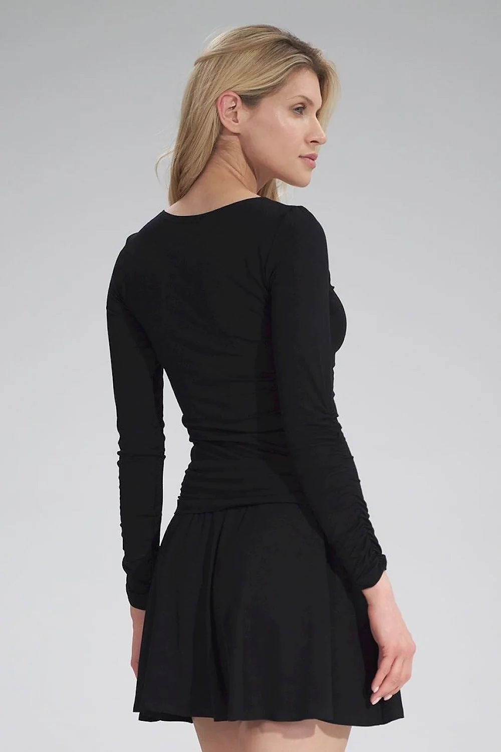 Robe maille jersey gris chiné confortable manches longues élégante ajustée évasée décontractée tendance quotidienne féminine
