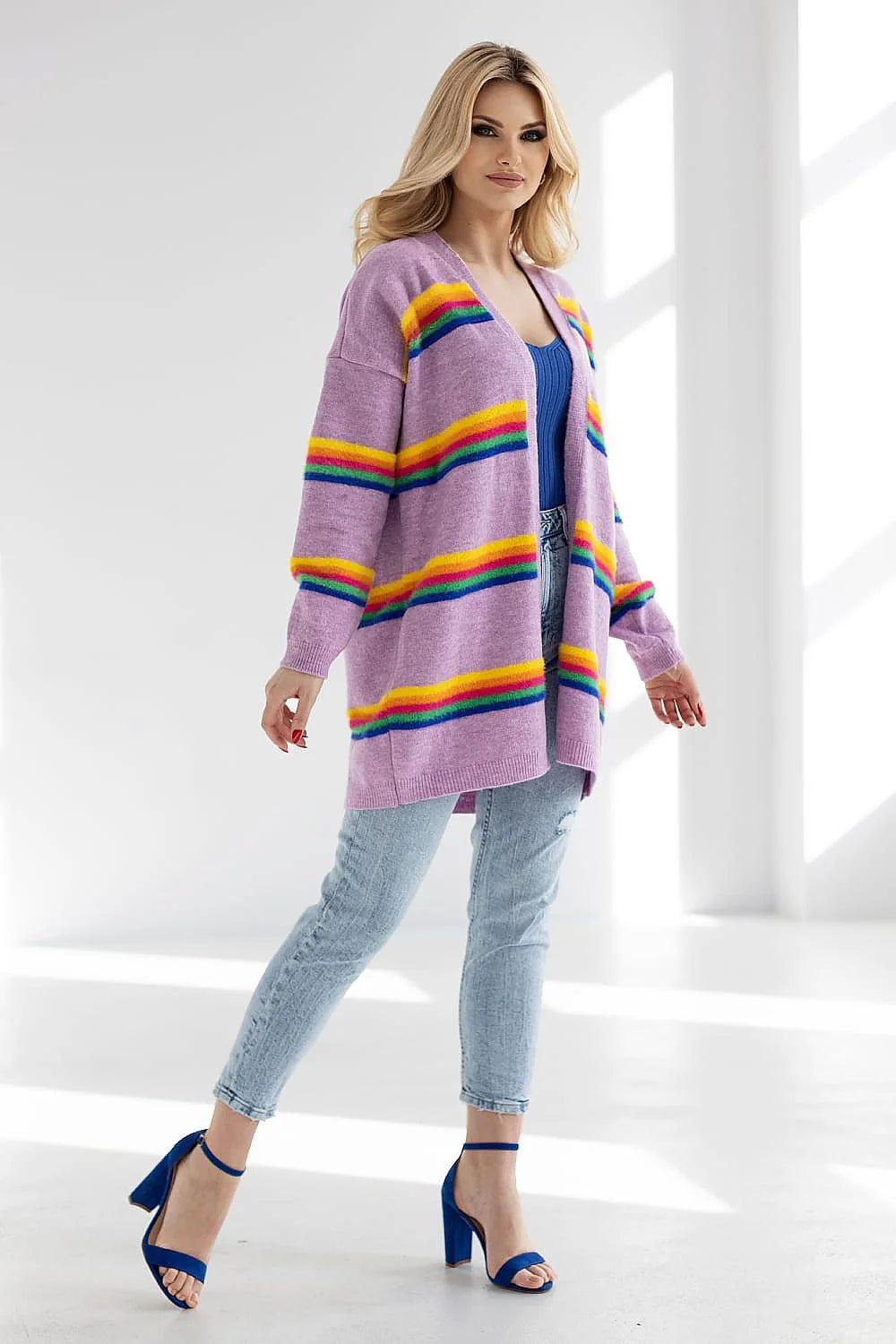 Cardigan Pee Ka Boo ample longues manches multicolore moderne femme doux confortable style casual