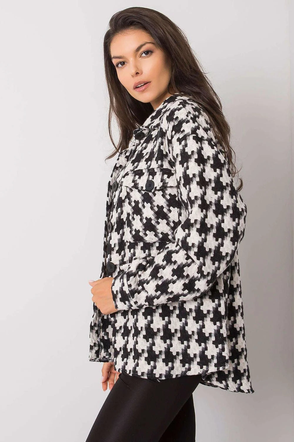 Veste femme laine mélangée pied-de-poule élégante moderne ample manches longues tendance intemporelle automne