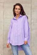 Chemise manche longue Roco Fashion couleur lavande design moderne style asymétrique coupe oversize femme