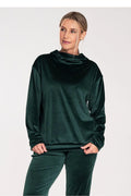 Sweatshirt femme velours vert ample élégant longues manches capuche côtelée