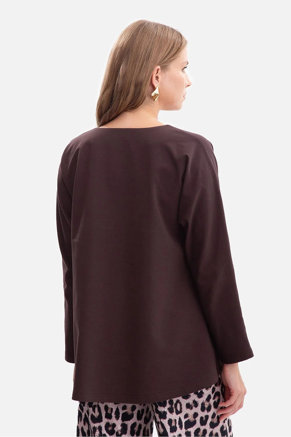 chemisier BeWear femme jersey bouclé doux aéré confortable oversize ample manches longues décolleté V coupe droite évasée asymétrique