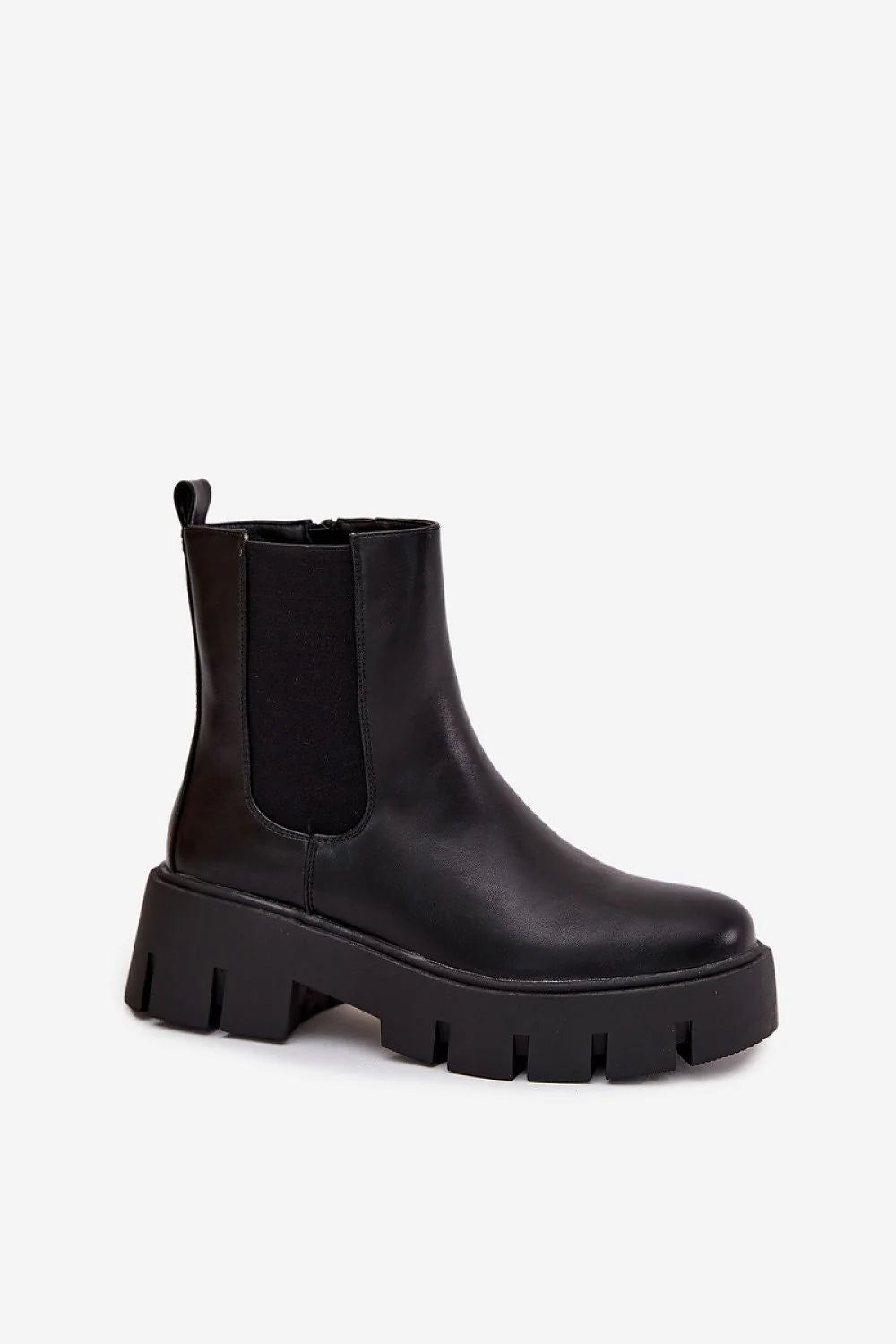 bottines Chelsea femme noires similicuir tige cheville zip interieur empiècements élastiques latéraux semelle plateforme crantée doublure chaude confort maintien rock