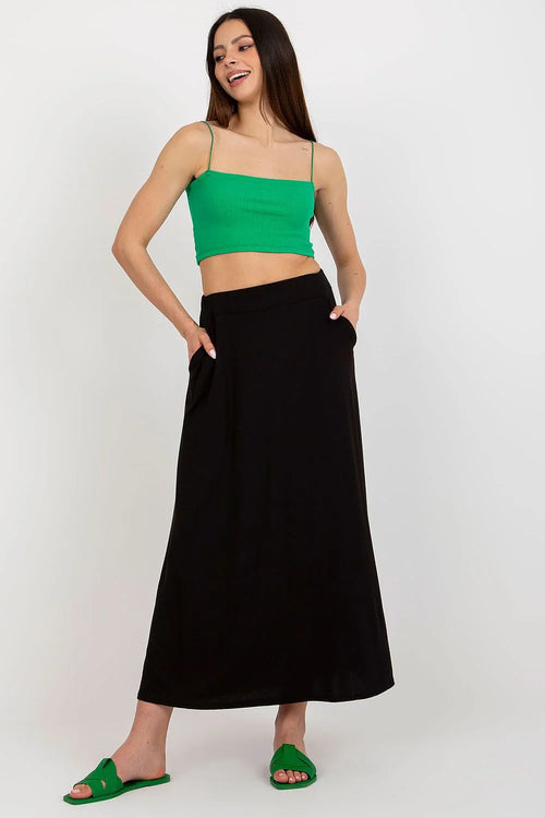 Jupe longue viscose noire coupe droite taille haute poches latéral fluide moderne soirée femme