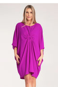 Robe de jour moderne pour femme couleur violet manches courtes détail circulaire polyester robe asymétrique tailles S à XL