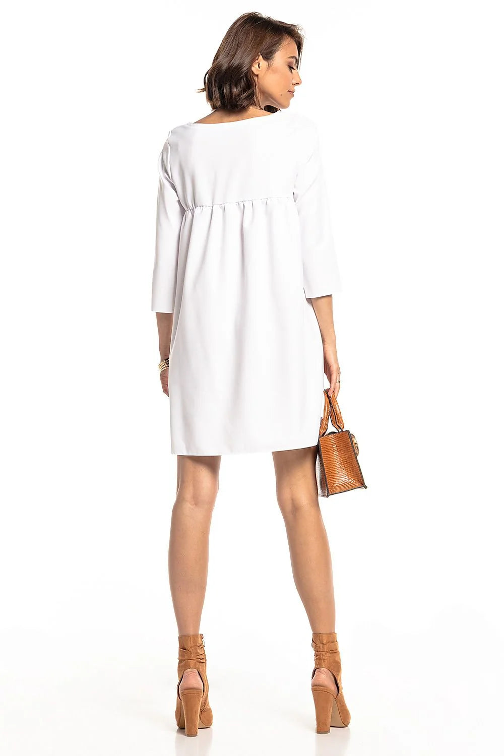 Robe ample polyester vert foncé style trapèze manches trois-quarts élégante chic pour toutes occasions