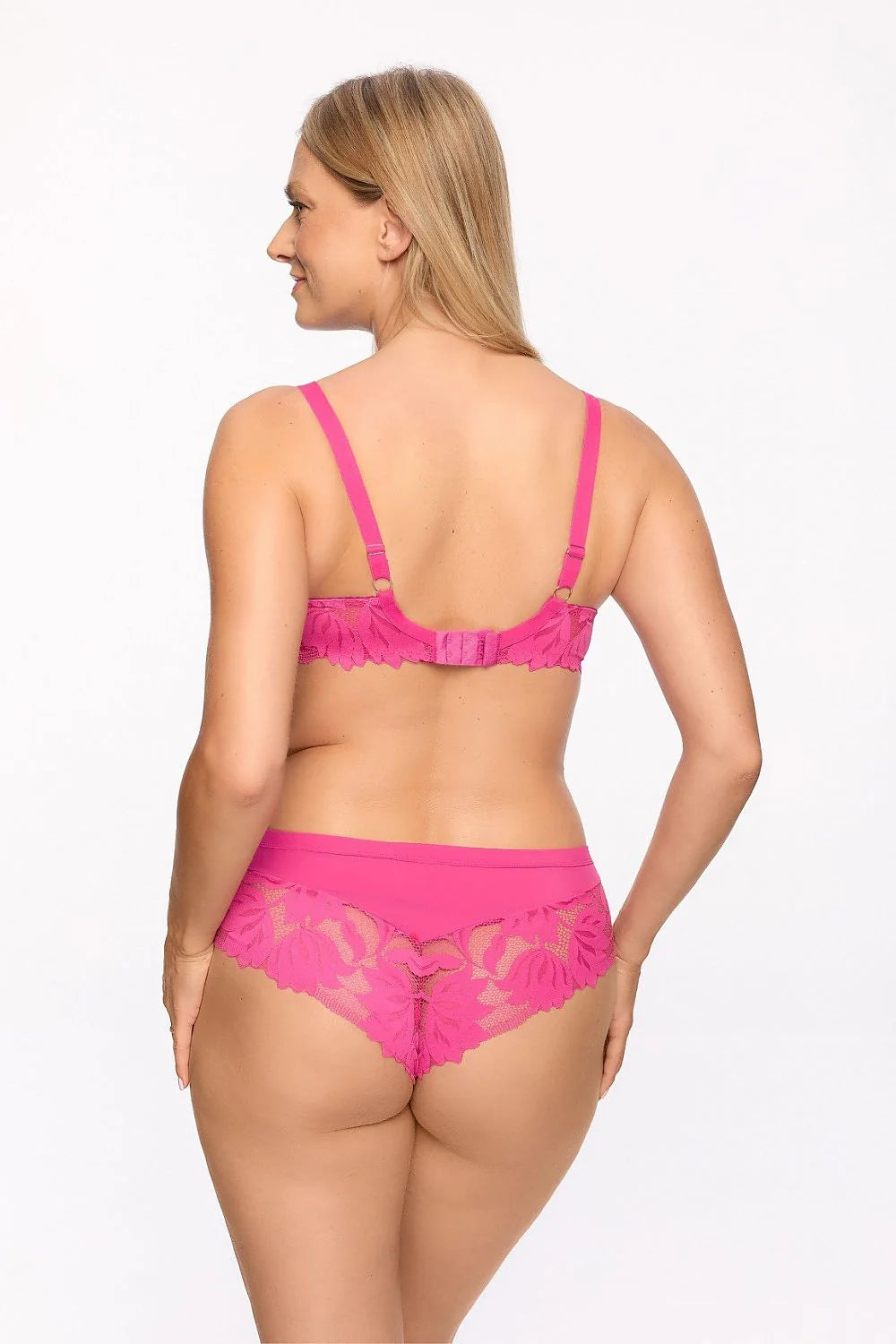 Soutien-gorge push-up Gaia femelle rose vif dentelle florale tulle non extensible armatures intégrées ajustables brides